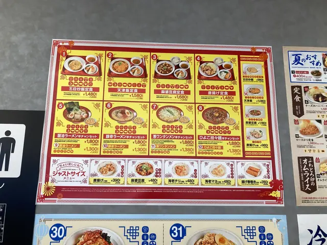 中華食堂の壁面メニュー一覧