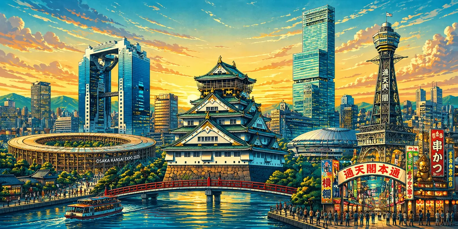 Osaka Panorama Illustration