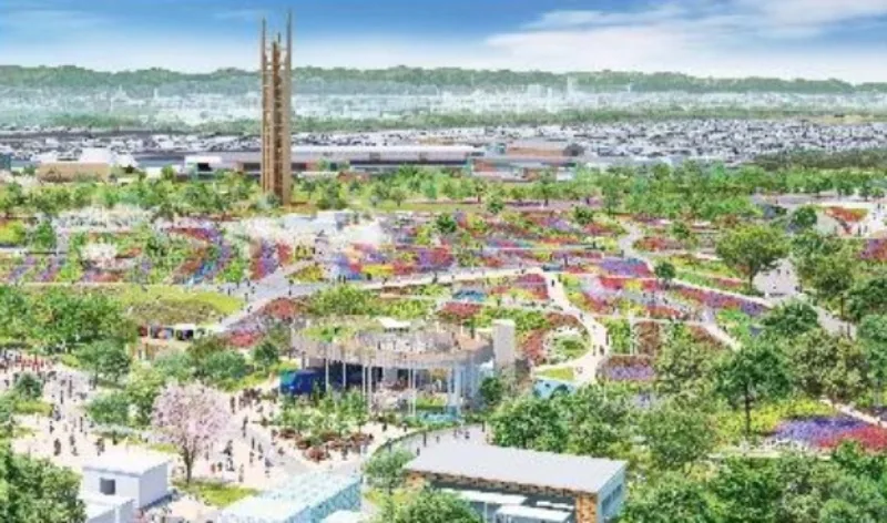 GREEN×EXPO 2027 上空からの会場パース——花と緑に彩られた横浜・上瀬谷の全景